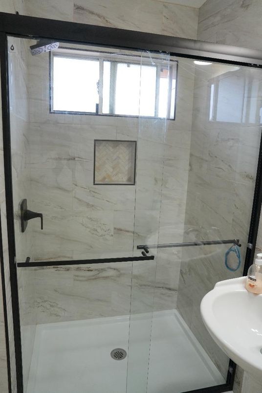 Bathroom, Glass Shower, Interior, Marble Walls