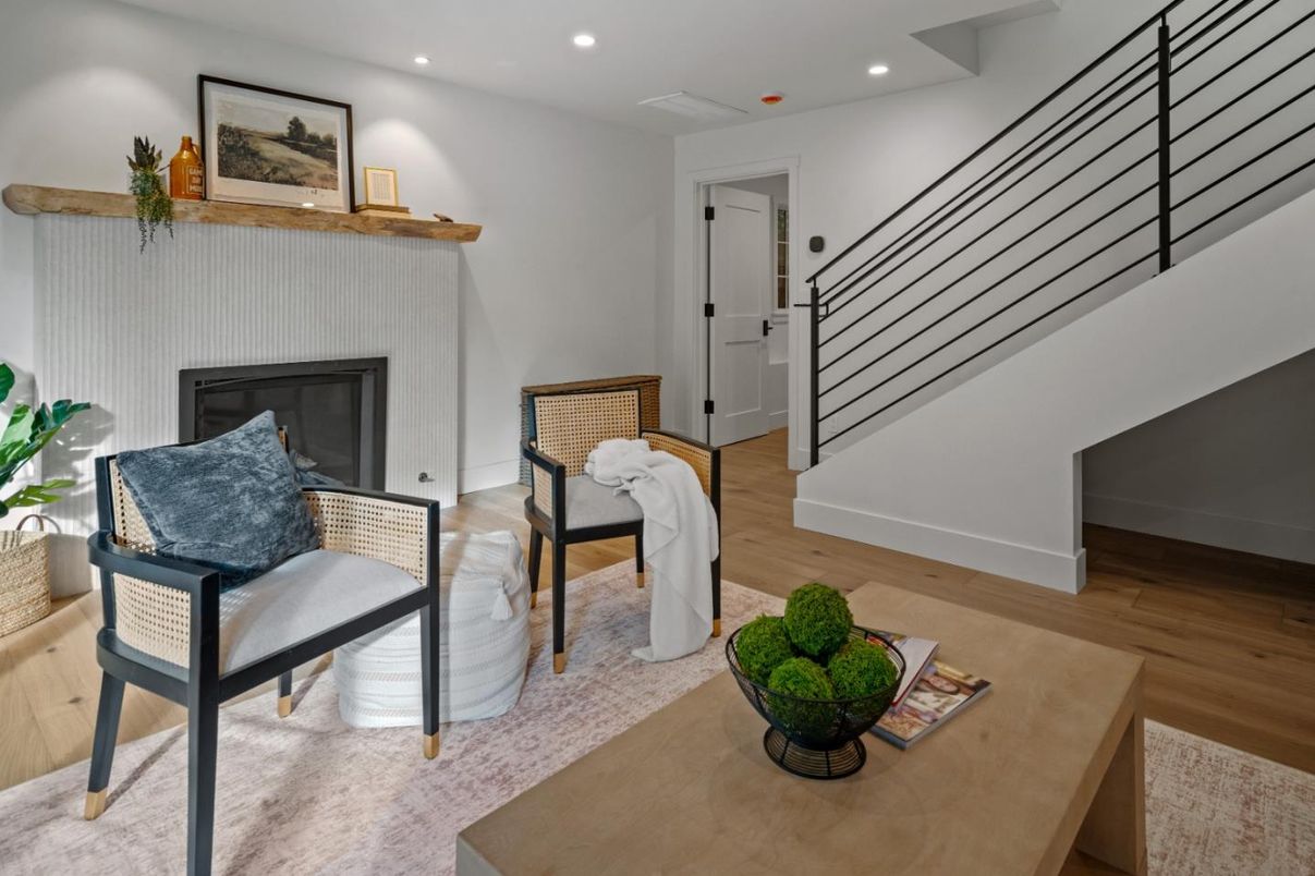 Fireplace, Interior, Recessed Lighting, Wood Texture Flooring