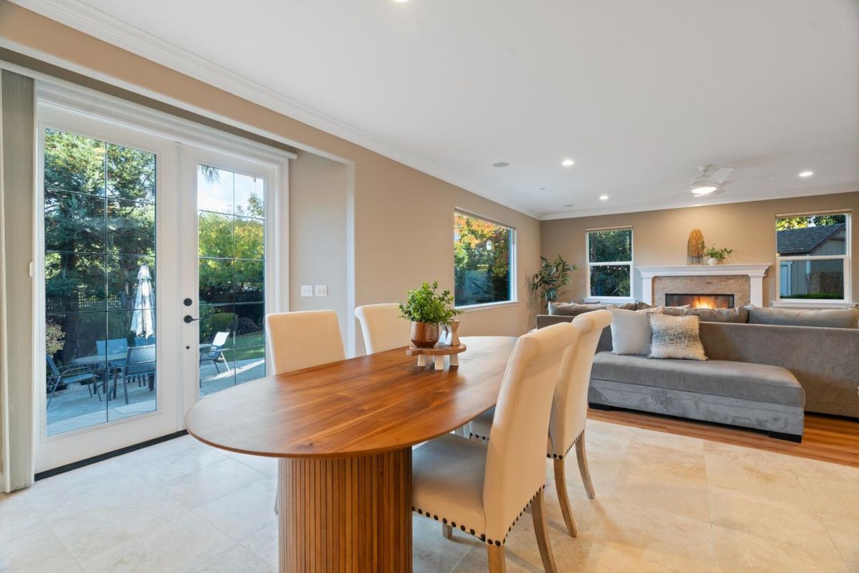 Dining room, Fireplace, Interior, Living room, Recessed Lighting