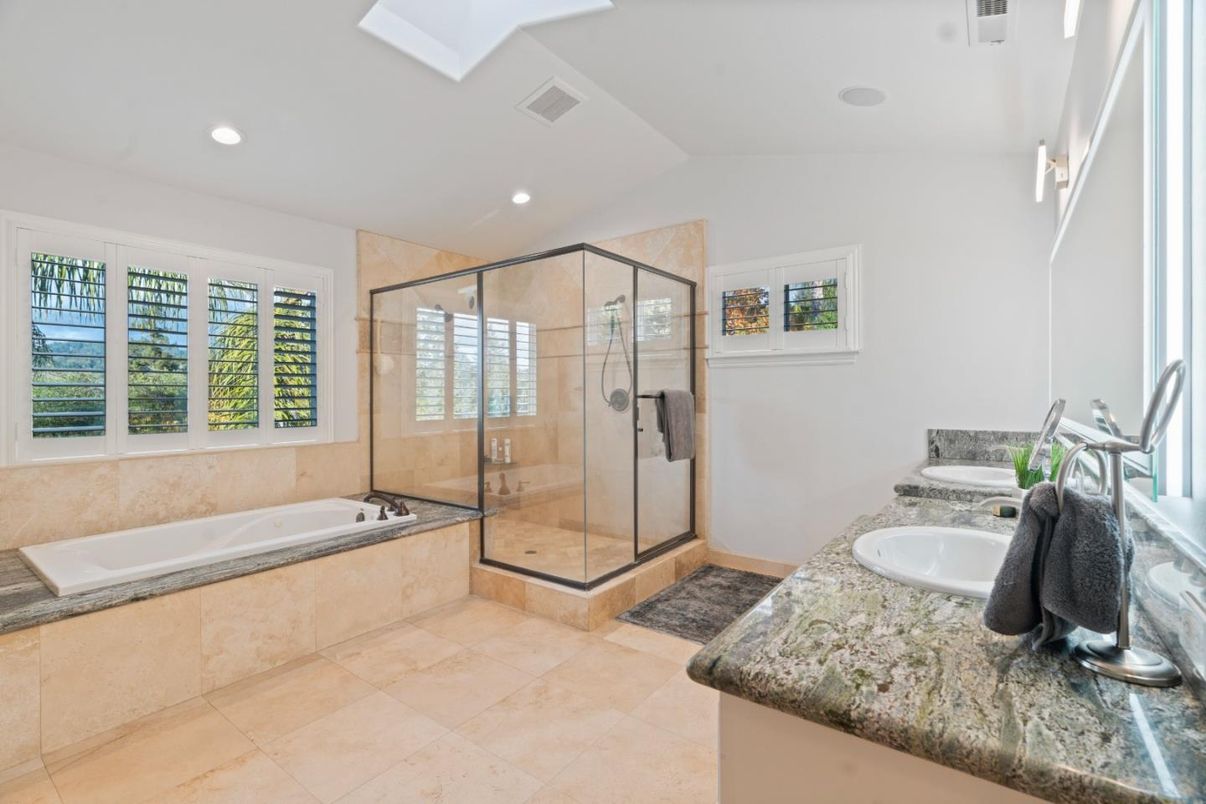 Bathroom, Dual Sink Vanities, Glass Shower, Interior, Recessed Lighting