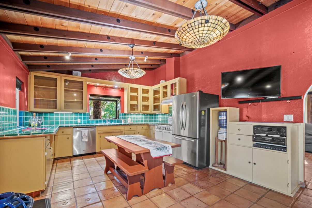 Interior, Kitchen, Pendant Lights, Stainless Steel Appliances, Wooden Beams, Wooden Ceilings