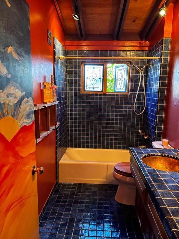 Bathroom, Interior, Tile Countertops, Wooden Beams, Wooden Ceilings