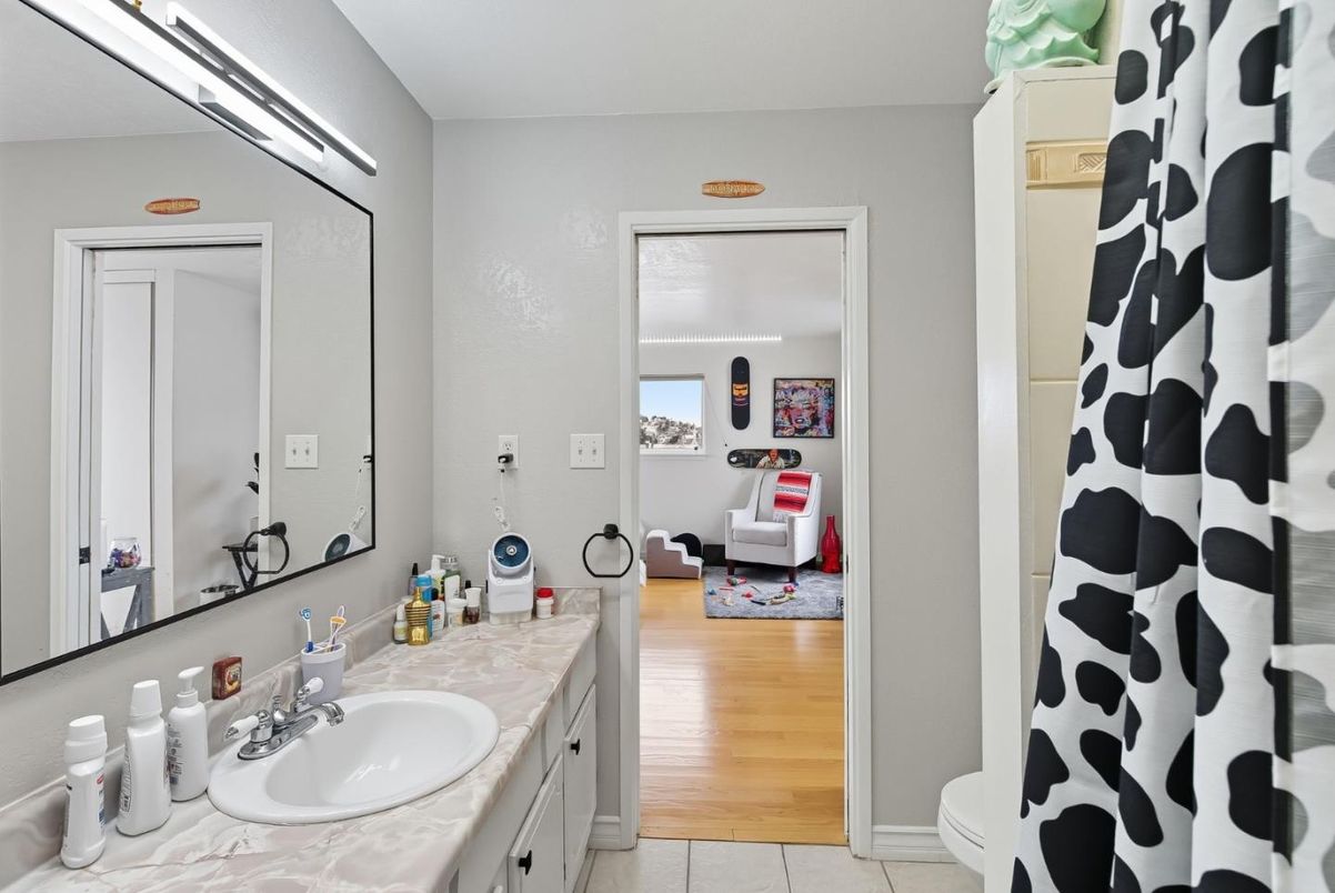 Bathroom, Dual Sink Vanities, Interior, Tile Countertops, Wood Texture Flooring