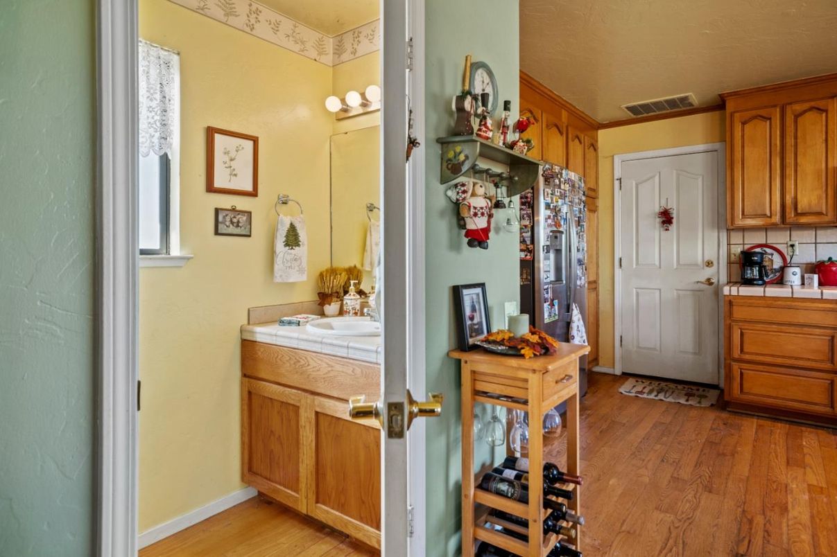 Bathroom, Interior, Tile Countertops, Wood Texture Flooring