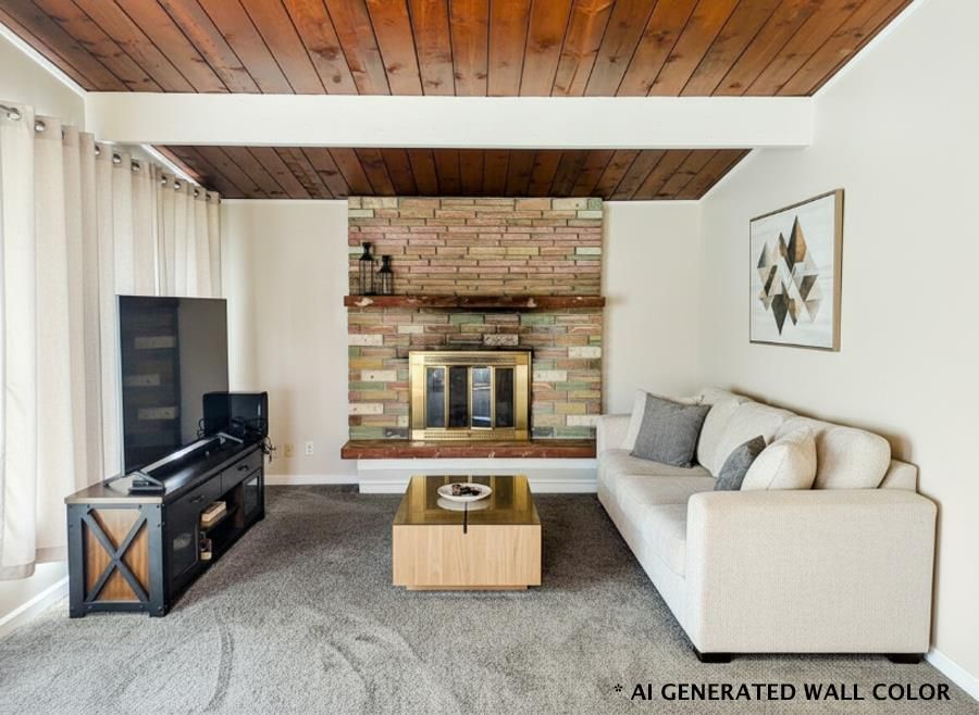 Fireplace, Interior, Living room, Stone Walls, Wooden Ceilings