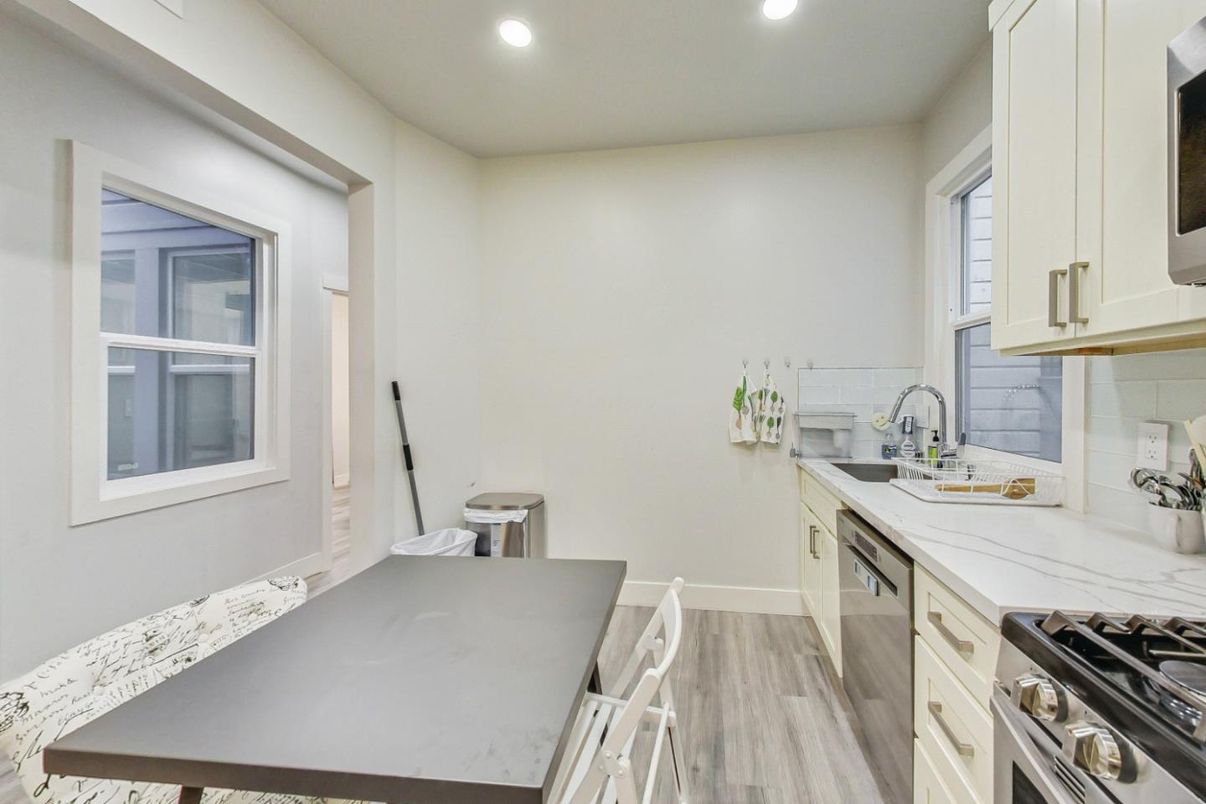 Interior, Kitchen, Recessed Lighting, Wood Texture Flooring