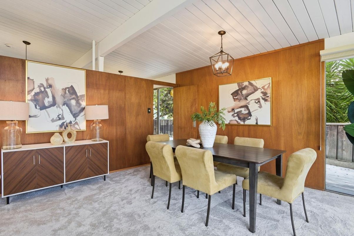 Dining room, Interior, Pendant Lights, Wooden Walls