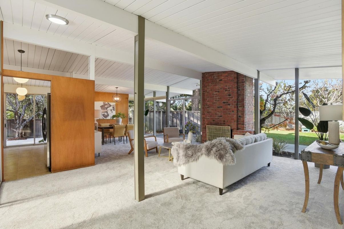 Dining room, Fireplace, Interior, Living room, Pendant Lights, Stone Walls