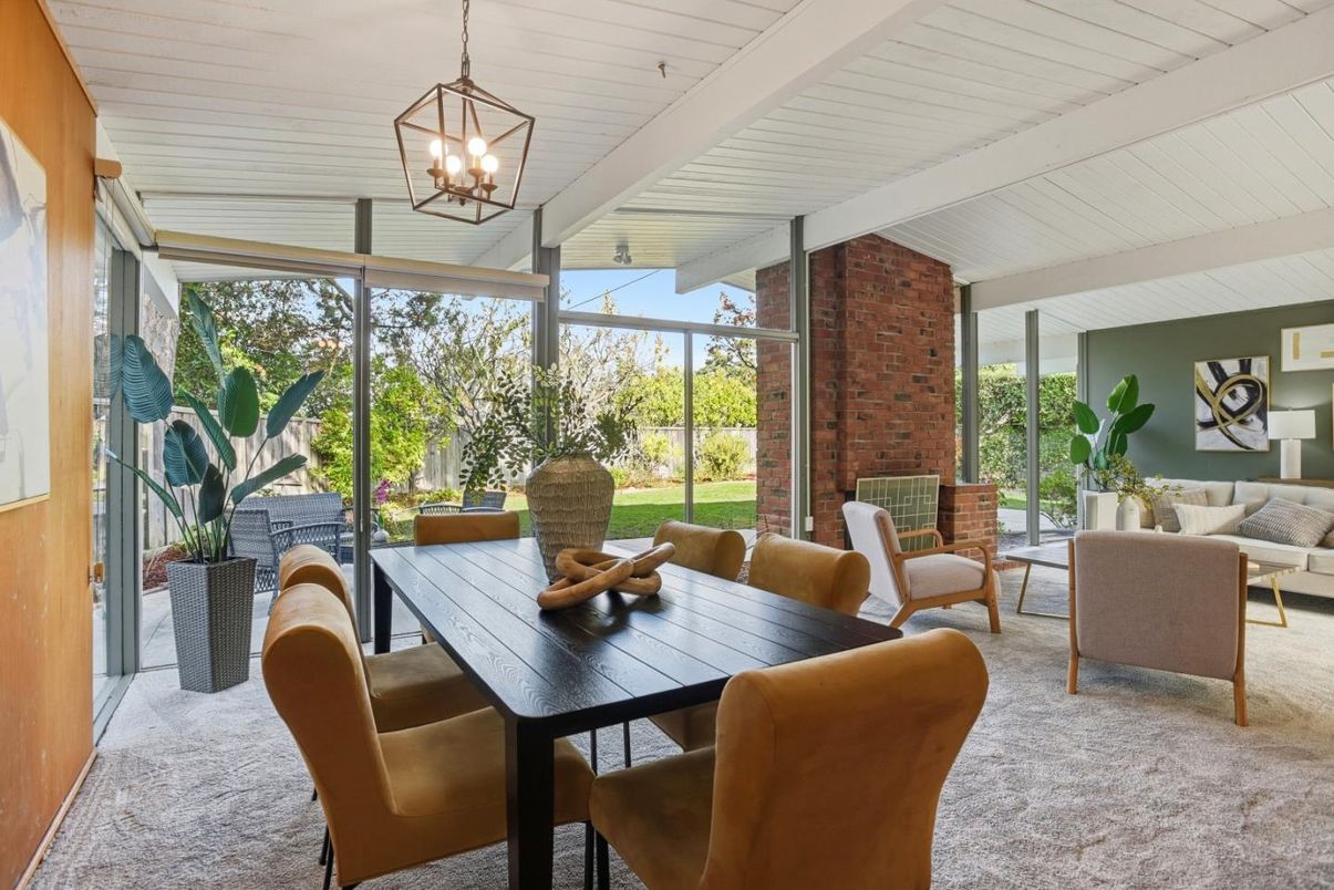 Dining room, Interior, Living room, Pendant Lights, Stone Walls