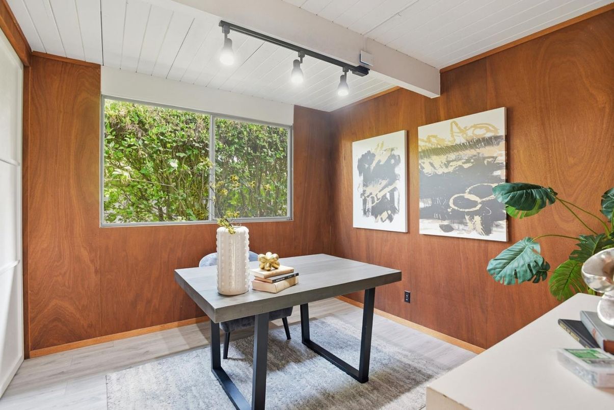 Home Office, Interior, Wood Texture Flooring, Wooden Walls
