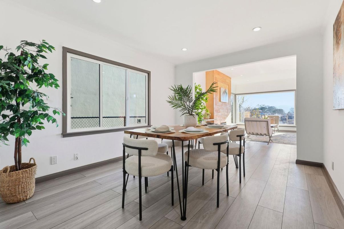 Dining room, Interior, Recessed Lighting, Wood Texture Flooring