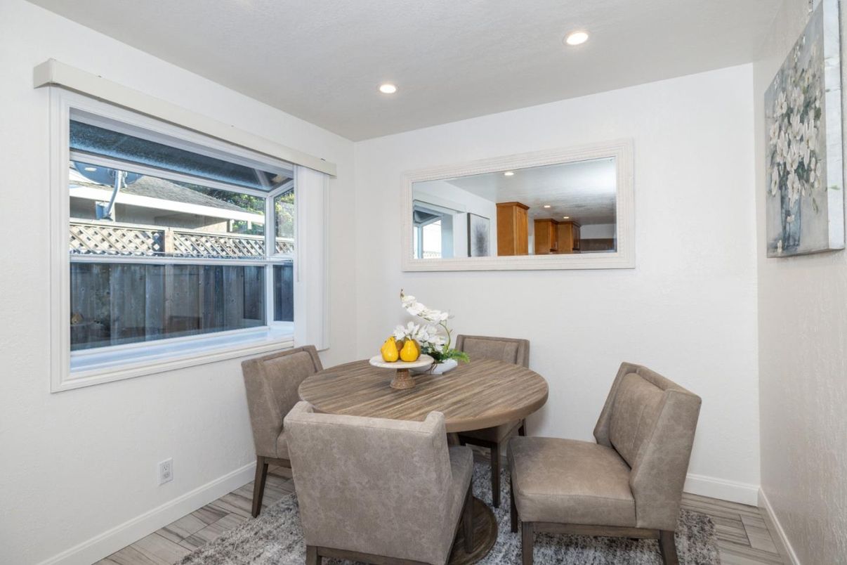 Dining room, Interior, Recessed Lighting, Wood Texture Flooring