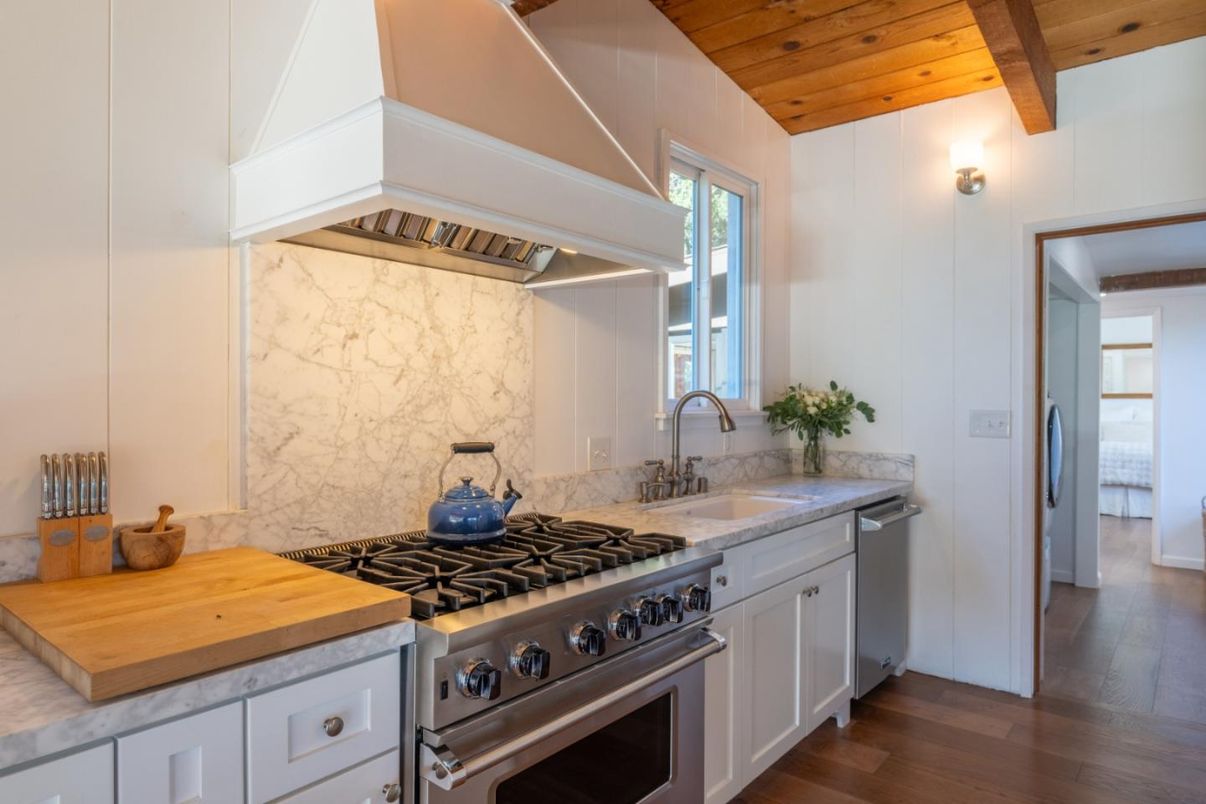 Interior, Kitchen, Marble Walls, Stainless Steel Appliances, Wooden Beams, Wooden Ceilings, Wood Texture Flooring