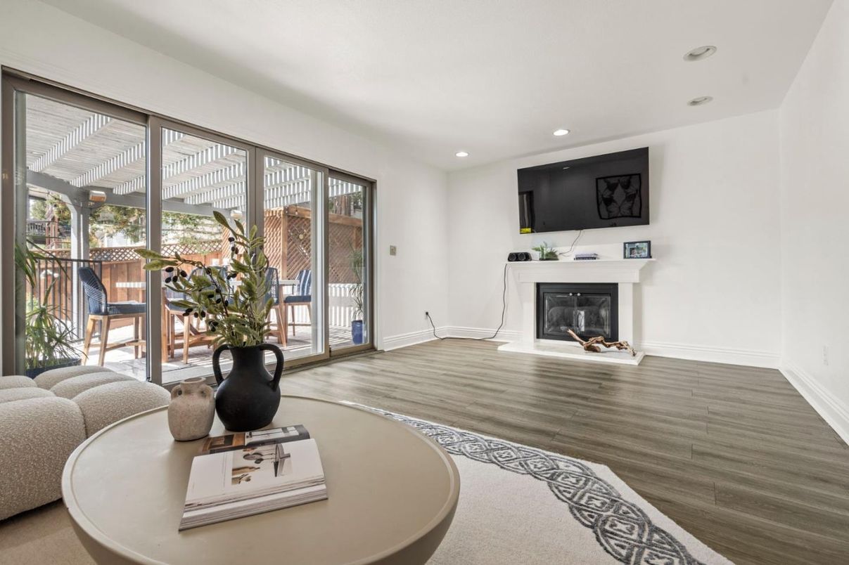 Fireplace, Interior, Recessed Lighting, Wood Texture Flooring