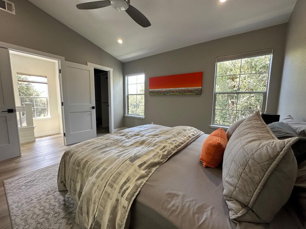 Bedroom, Interior, Recessed Lighting, Wood Texture Flooring