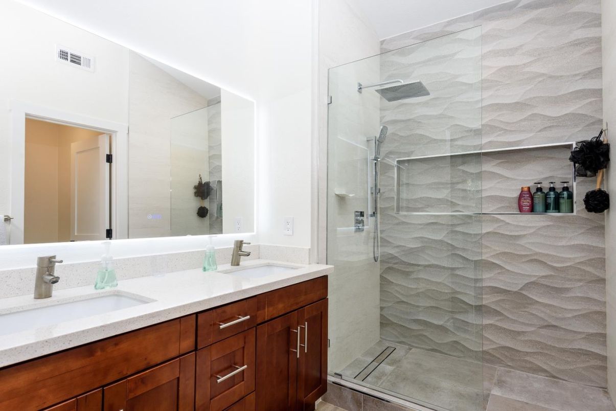 Bathroom, Dual Sink Vanities, Glass Shower, Interior