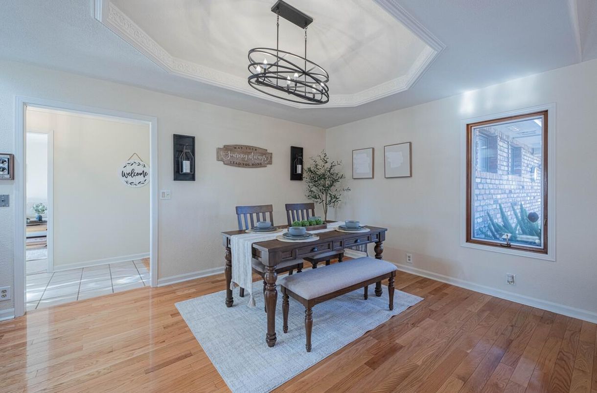 Dining room, Interior, Pendant Lights, Wood Texture Flooring