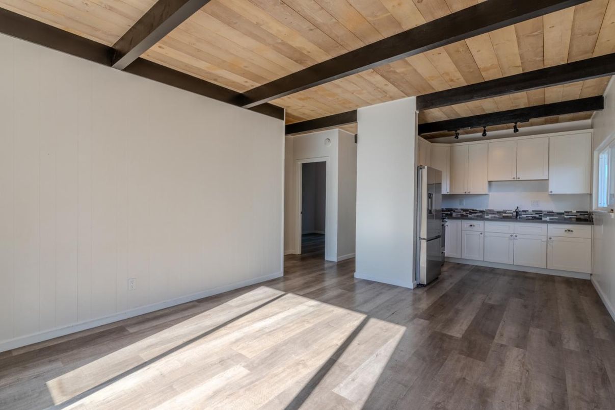 Empty room, Interior, Kitchen, Wooden Beams, Wooden Ceilings, Wood Texture Flooring