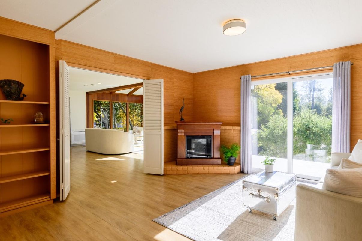 Fireplace, Interior, Wood Texture Flooring, Wooden Walls