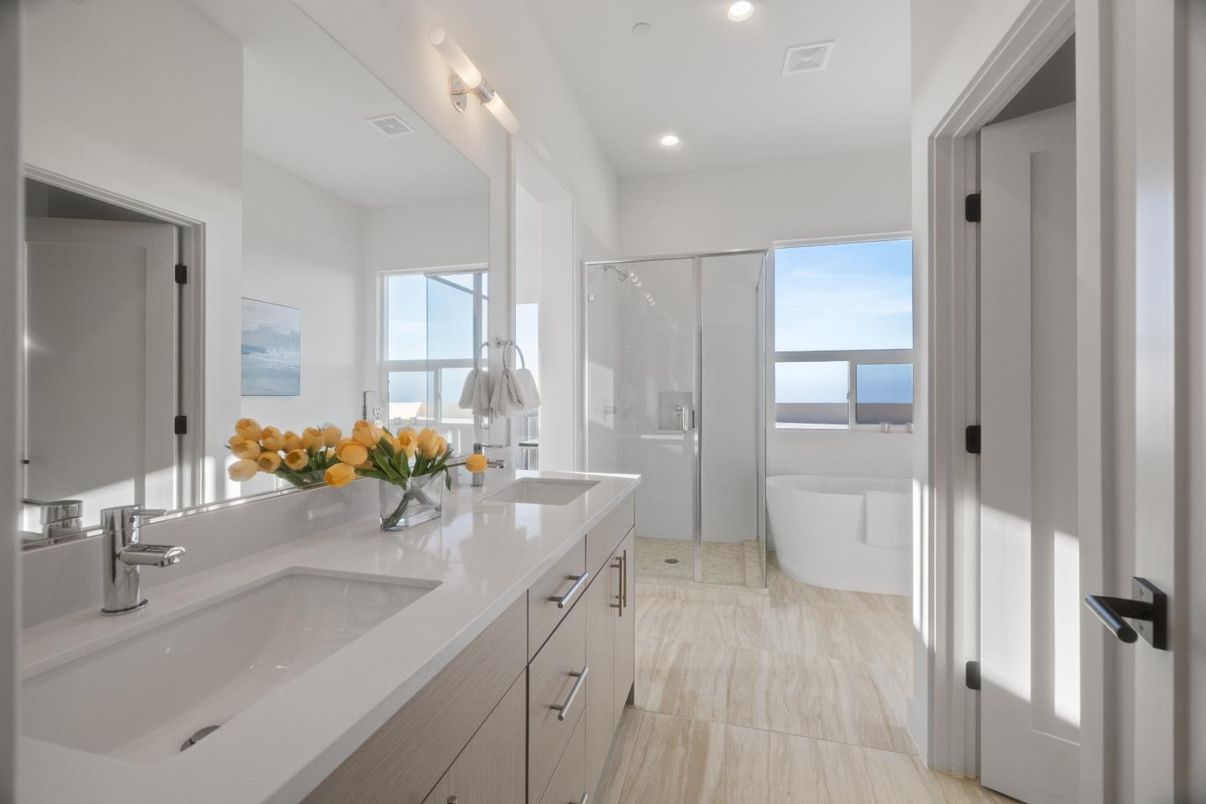 Bathroom, Dual Sink Vanities, Free Standing Baths, Glass Shower, Interior, Recessed Lighting, Water