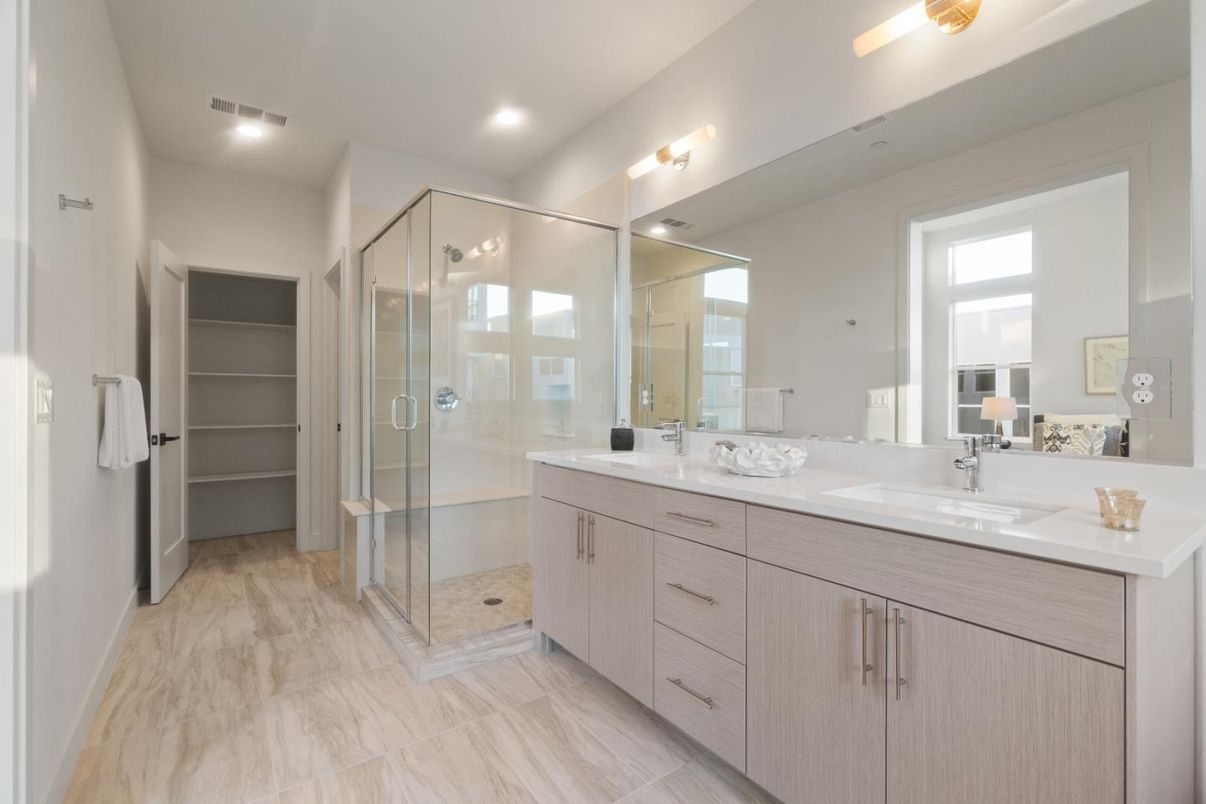 Bathroom, Dual Sink Vanities, Glass Shower, Interior, Recessed Lighting