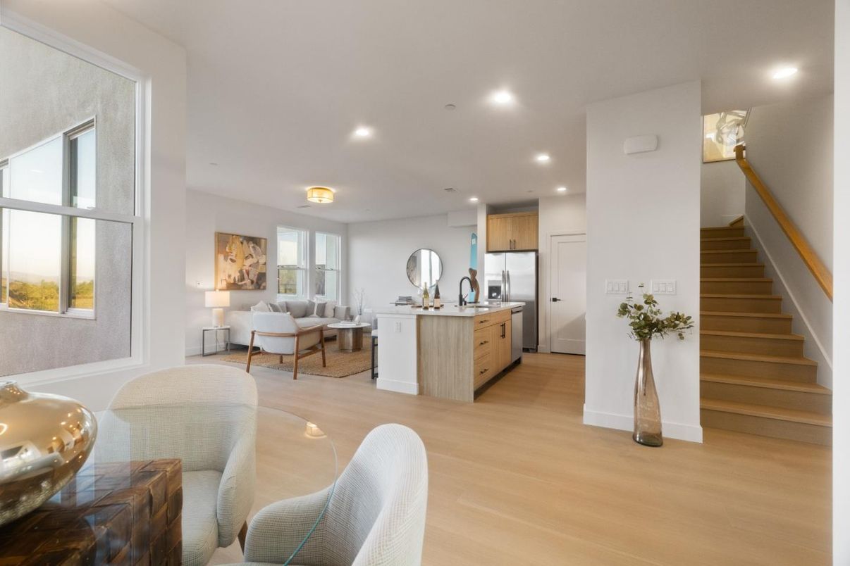 Interior, Kitchen, Living room, Recessed Lighting, Stainless Steel Appliances, Wood Texture Flooring