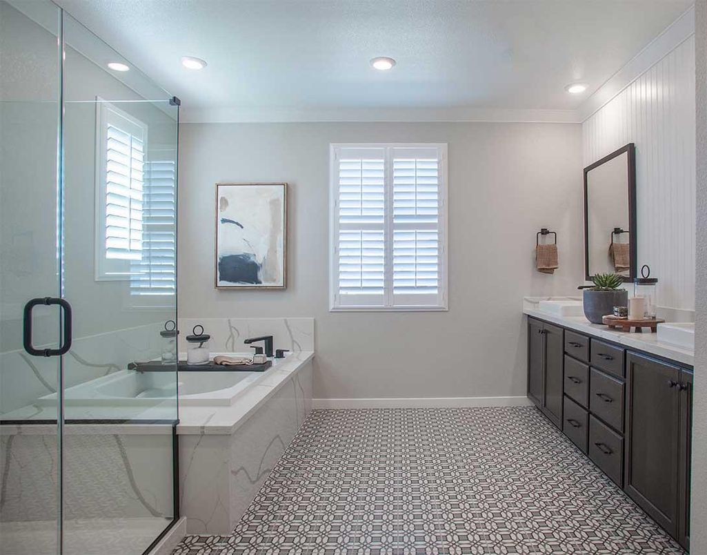 Bathroom, Dual Sink Vanities, Glass Shower, Interior, Recessed Lighting