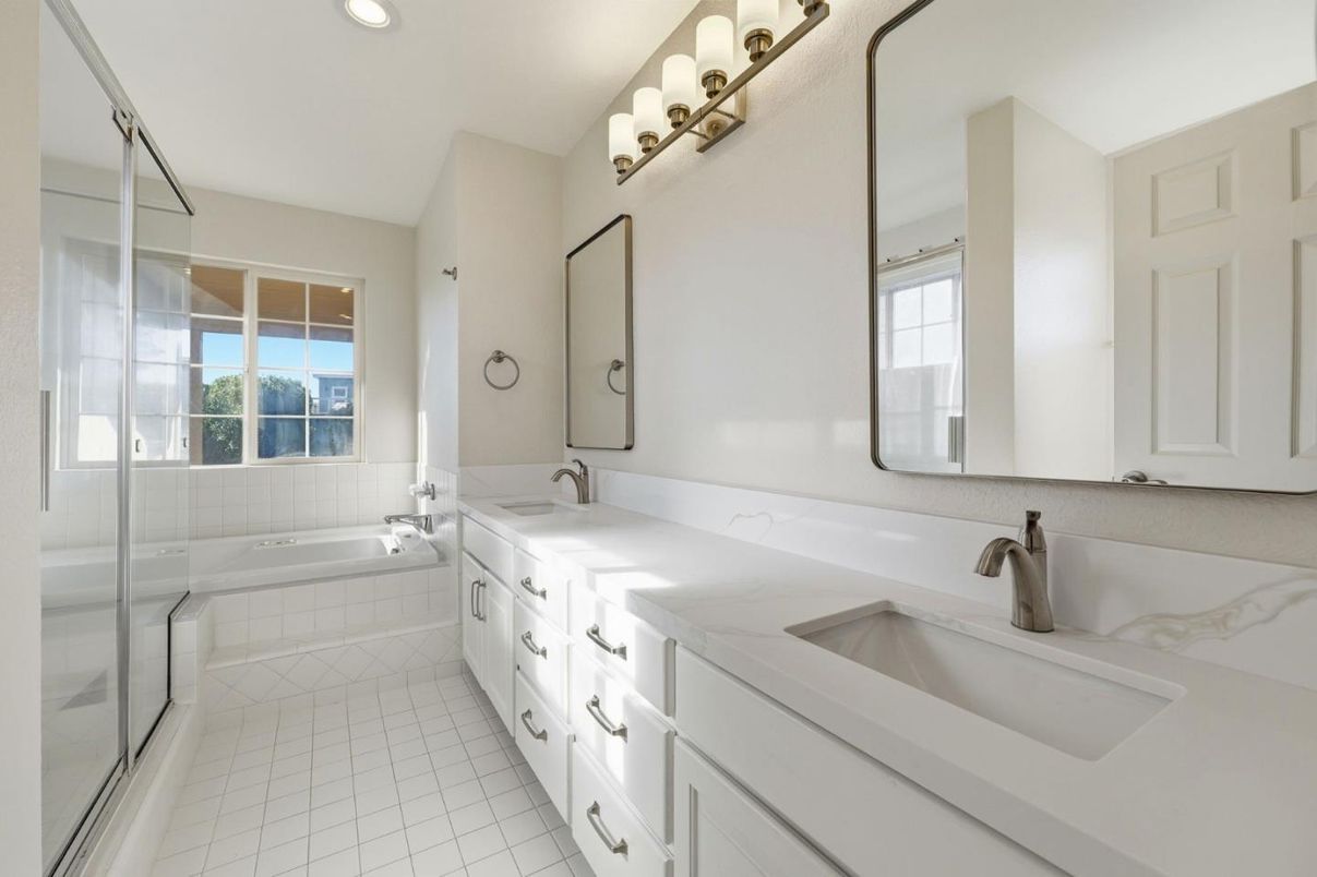 Bathroom, Dual Sink Vanities, Glass Shower, Interior, Recessed Lighting