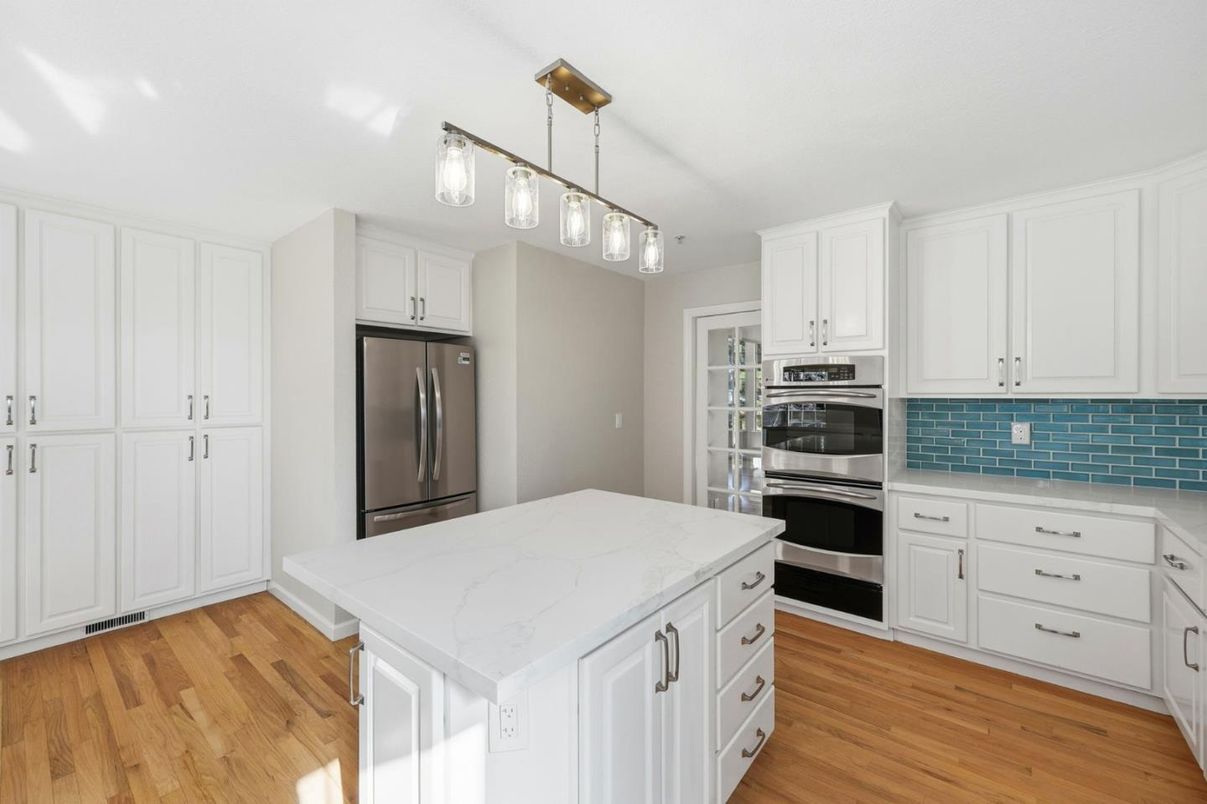 Interior, Kitchen, Pendant Lights, Stainless Steel Appliances, Wood Texture Flooring