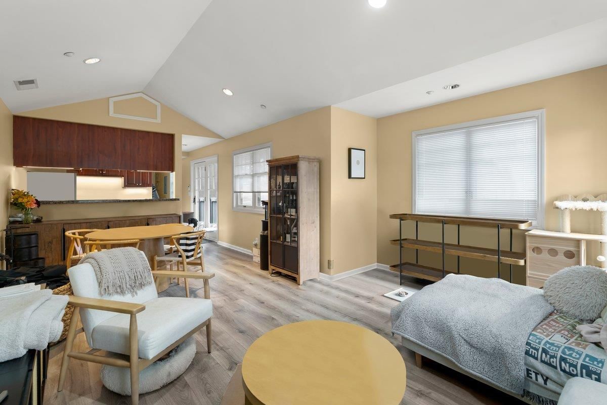 Dining room, Interior, Recessed Lighting, Wood Texture Flooring