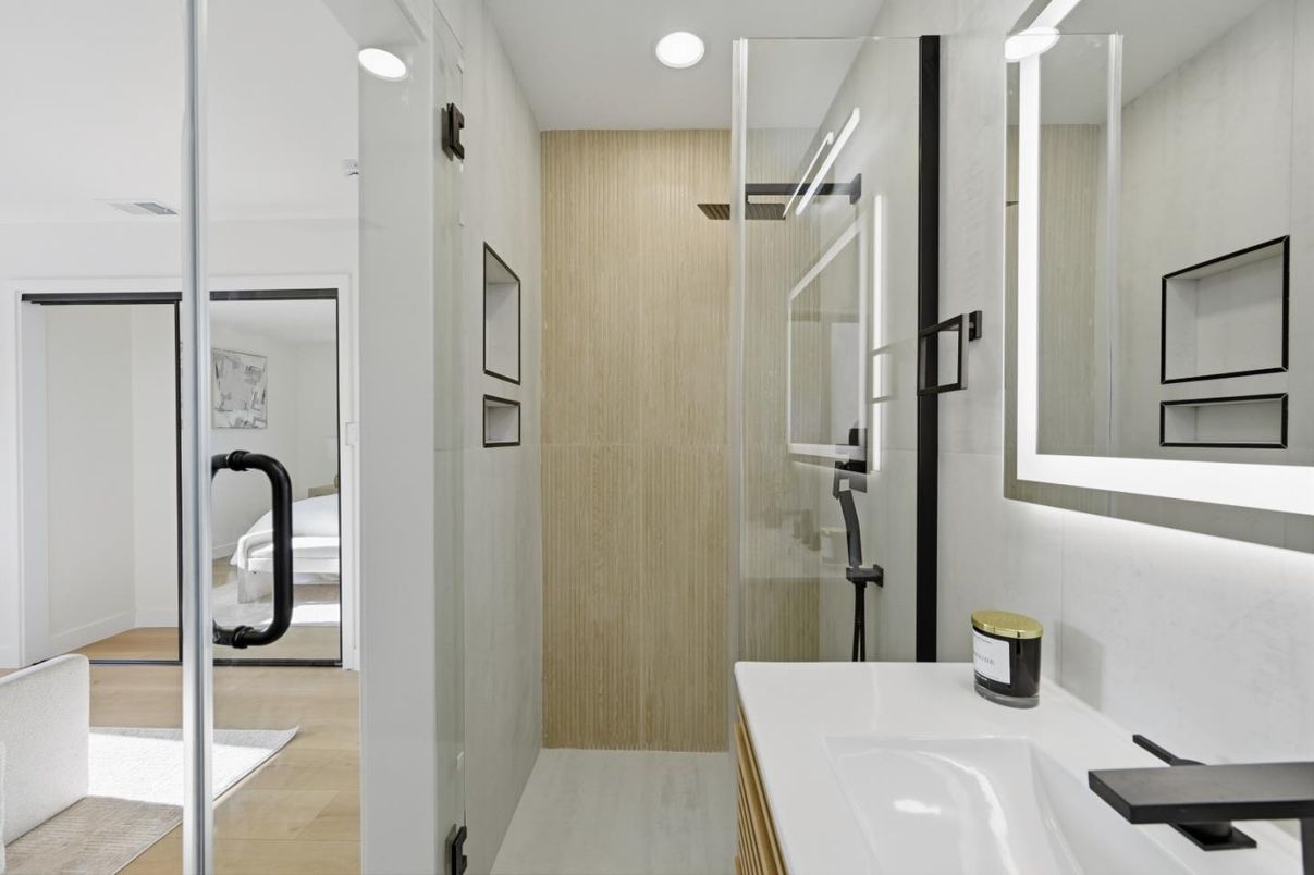 Bathroom, Glass Shower, Interior, Recessed Lighting