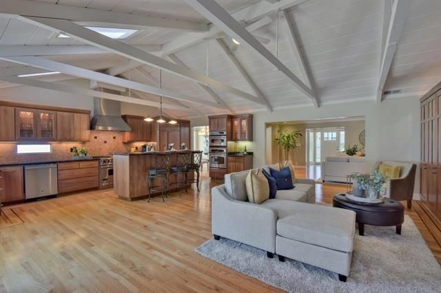 Interior, Kitchen, Living room, Pendant Lights, Stainless Steel Appliances, Wood Texture Flooring