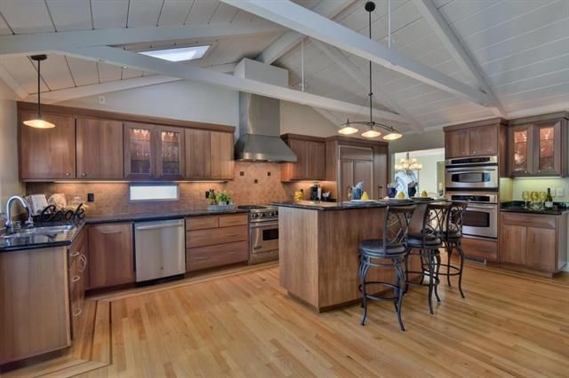 Interior, Kitchen, Pendant Lights, Stainless Steel Appliances, Wood Texture Flooring