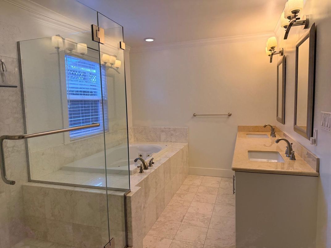 Bathroom, Dual Sink Vanities, Glass Shower, Interior, Recessed Lighting