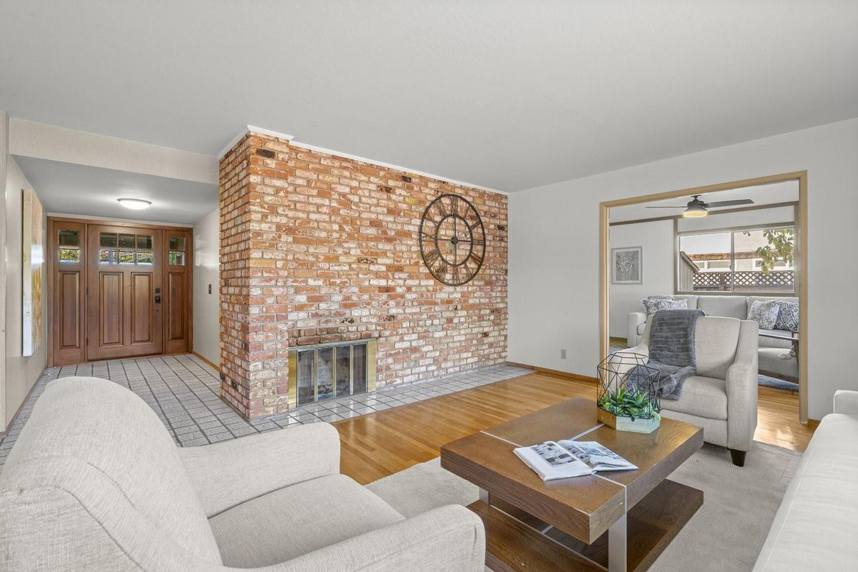 Fireplace, Interior, Living room, Stone Walls, Wood Texture Flooring