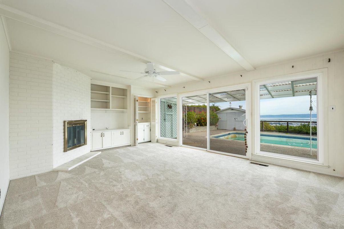 Empty room, Fireplace, Interior, Stone Walls, Water