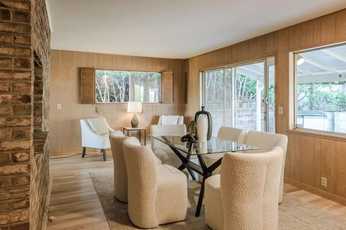 Dining room, Interior, Wood Texture Flooring, Wooden Walls