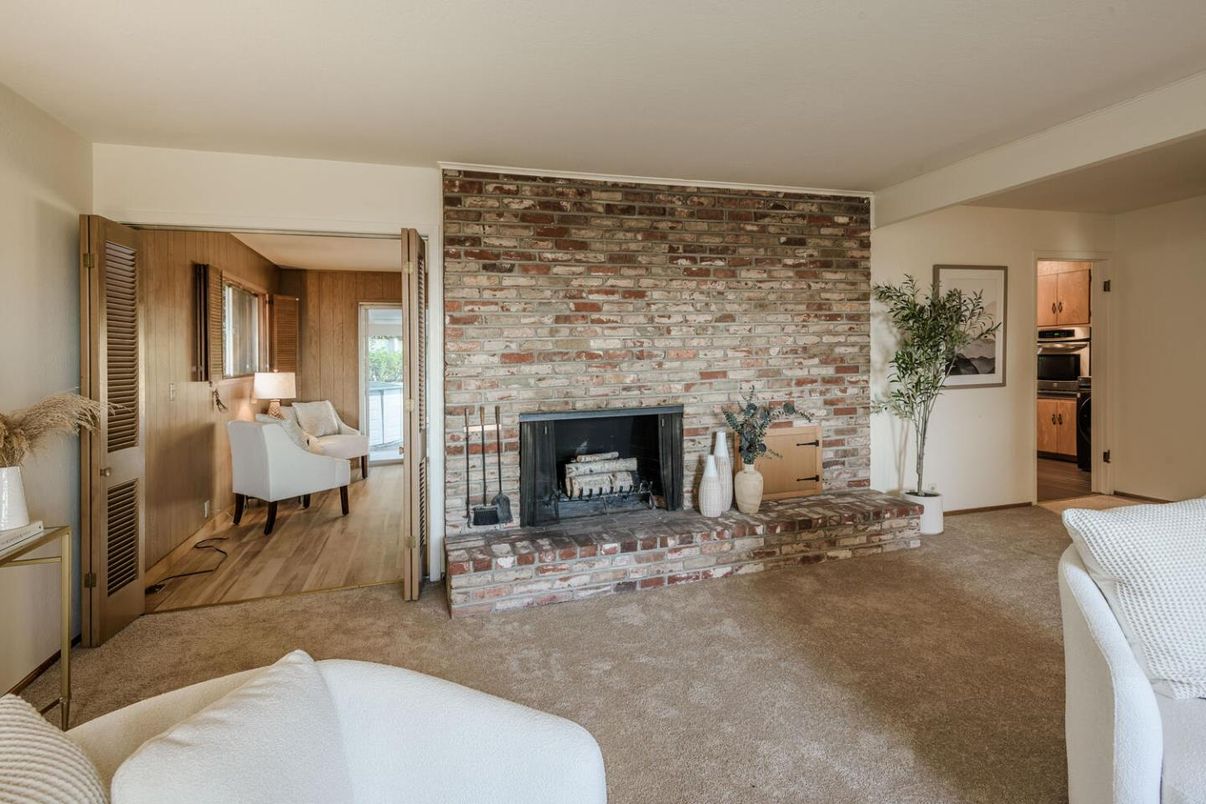 Fireplace, Interior, Living room, Stone Walls, Wood Texture Flooring