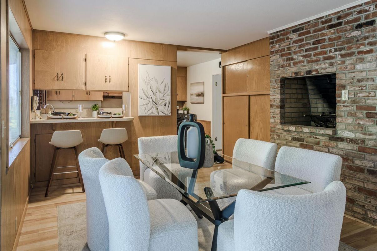 Dining room, Interior, Kitchen, Stone Walls, Wood Texture Flooring