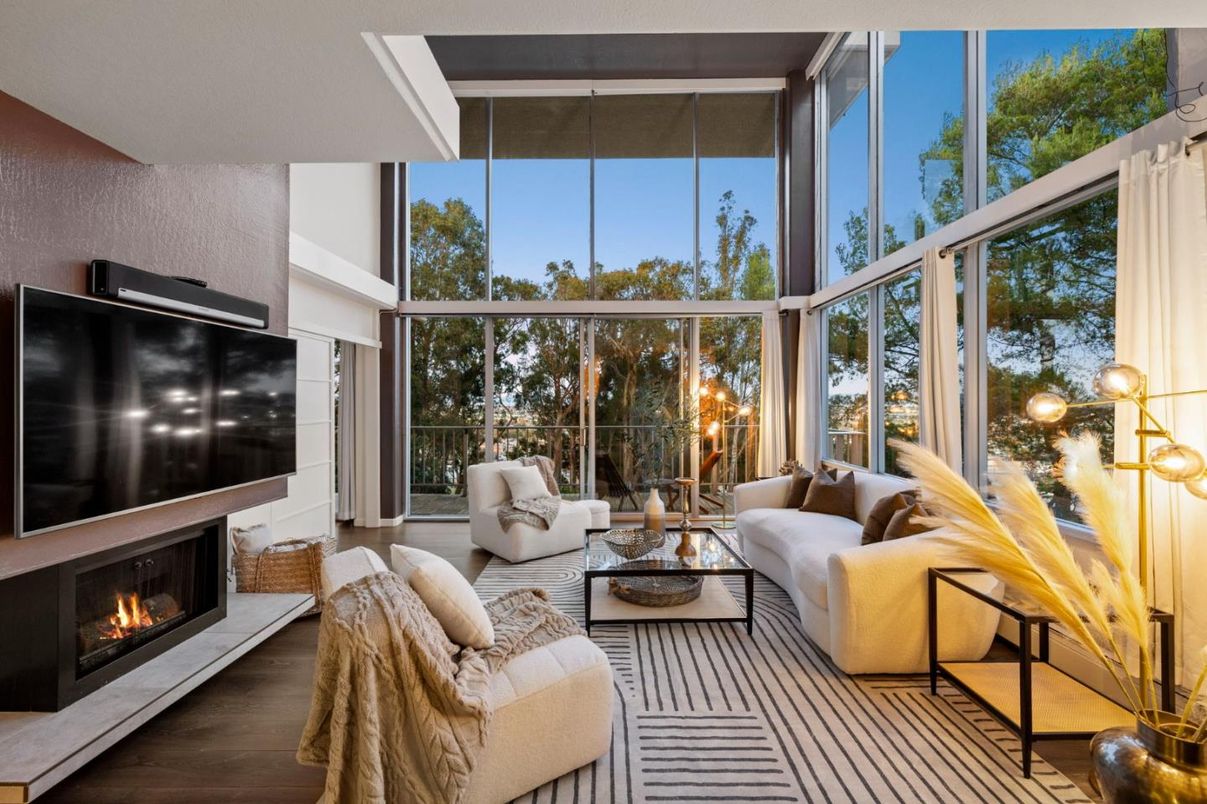 Fireplace, Interior, Living room, Sun Room, Wood Texture Flooring