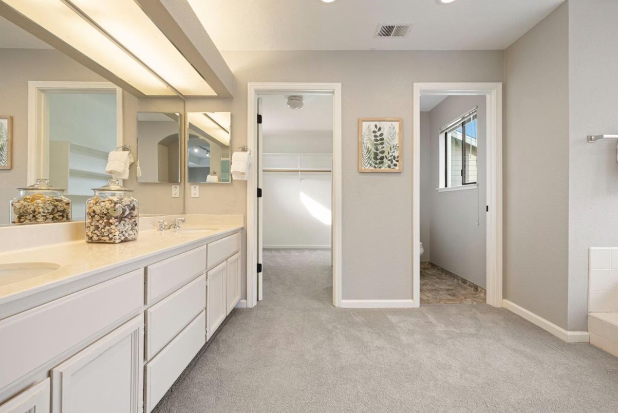 Bathroom, Dual Sink Vanities, Interior, Recessed Lighting, Walk-in Closets