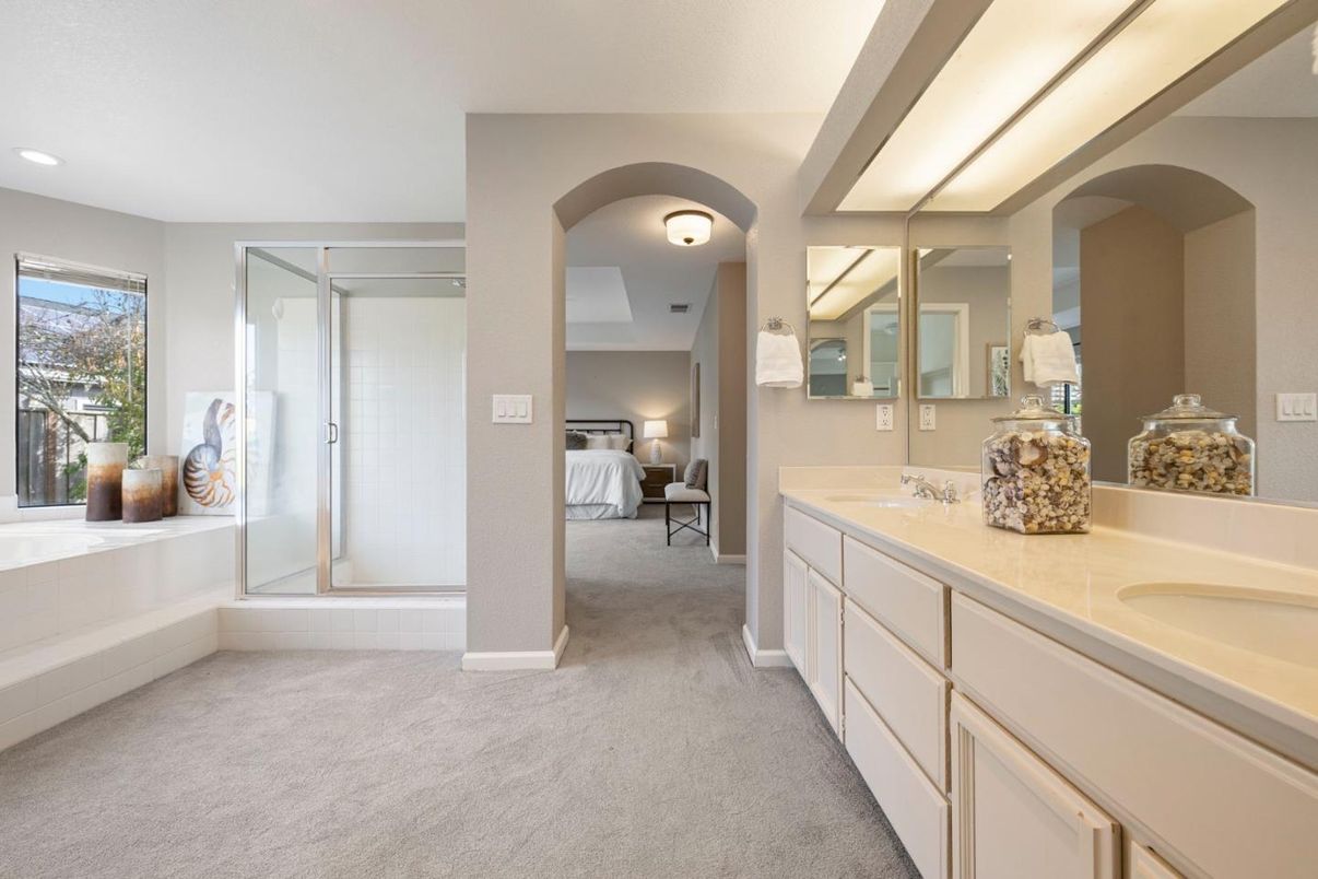 Bathroom, Bedroom, Dual Sink Vanities, Glass Shower, Interior, Recessed Lighting