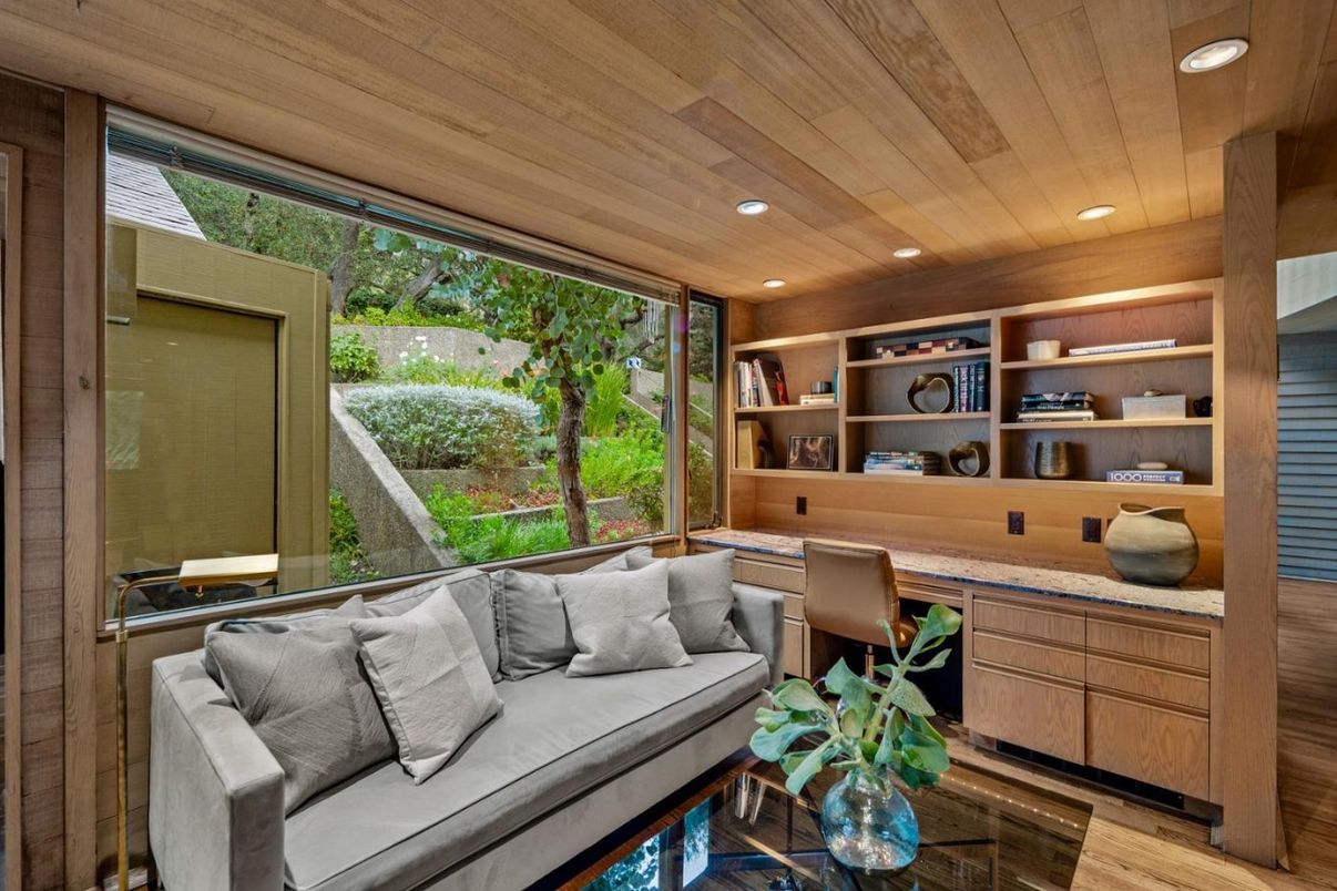 Home Office, Interior, Recessed Lighting, Wooden Ceilings, Wood Texture Flooring