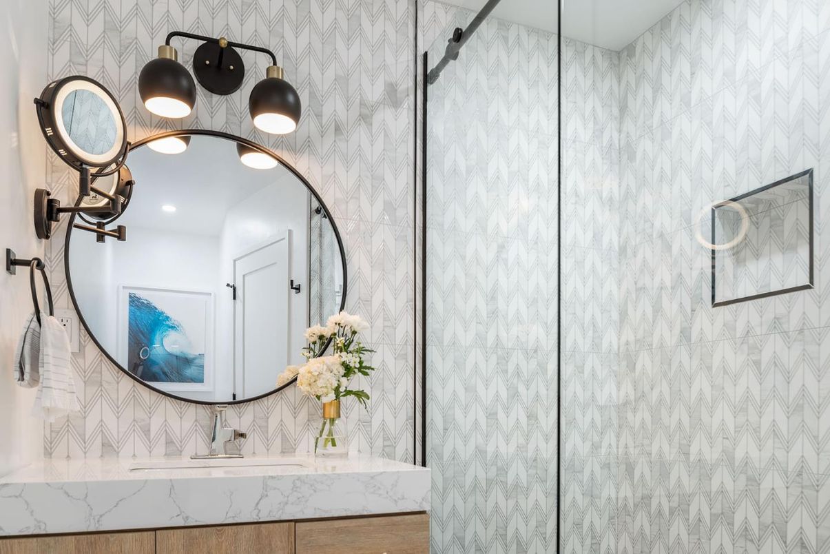 Bathroom, Glass Shower, Interior, Recessed Lighting