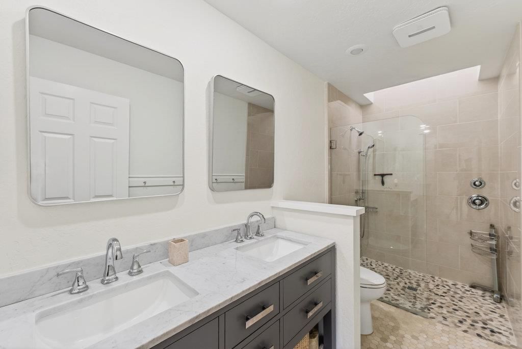 Bathroom, Dual Sink Vanities, Glass Shower, Interior, Recessed Lighting