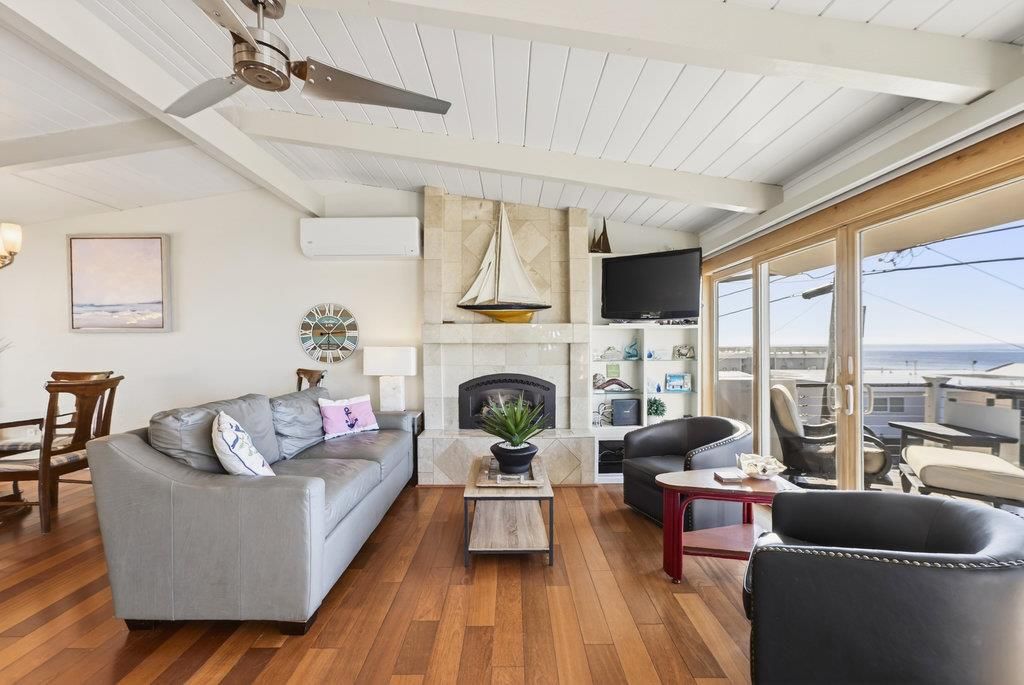 Fireplace, Interior, Living room, Stone Walls, Water, Wood Texture Flooring