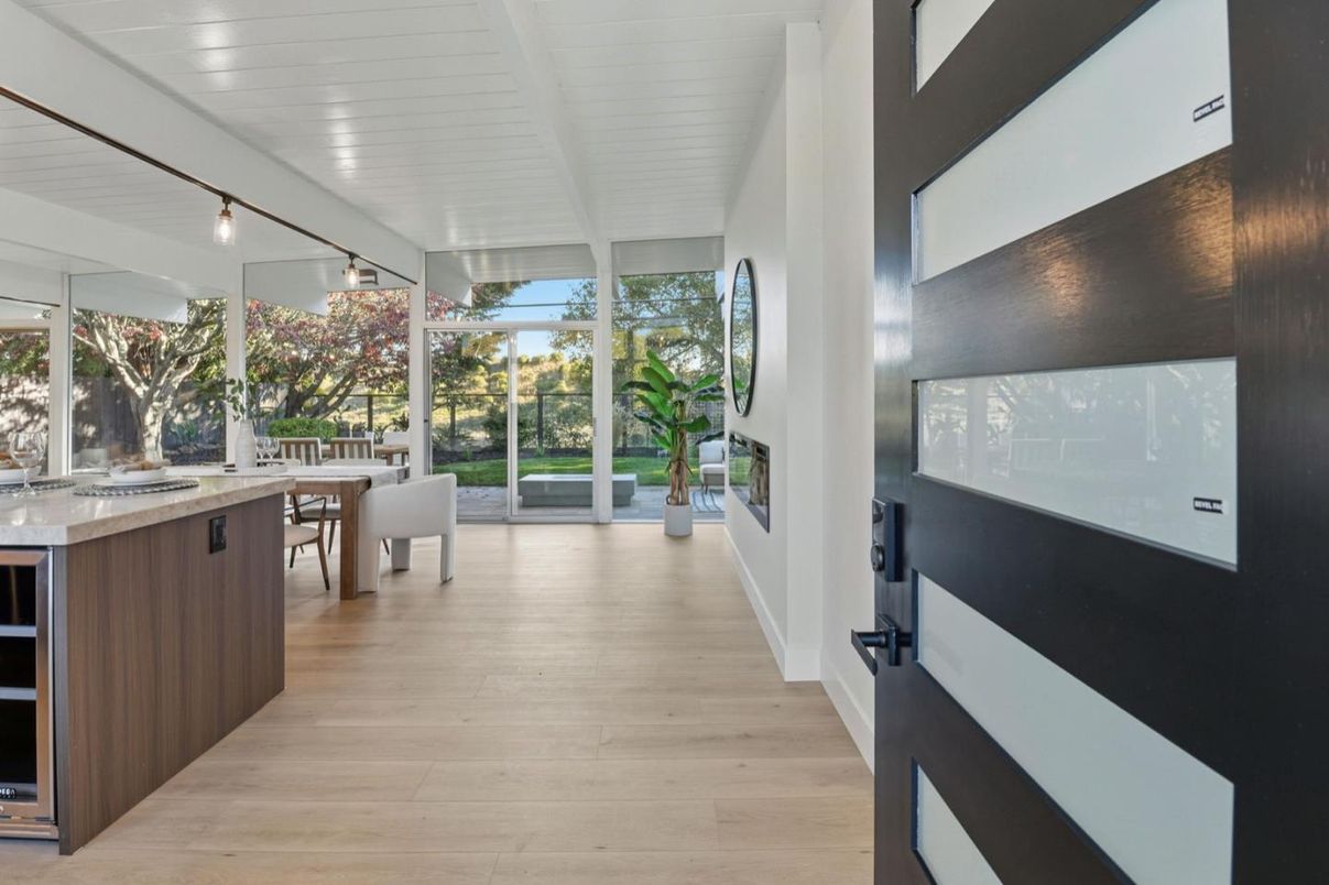 Dining room, Fireplace, Interior, Wood Texture Flooring