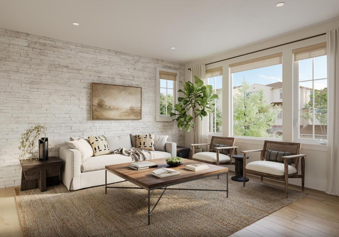 Interior, Living room, Recessed Lighting, Stone Walls, Wood Texture Flooring