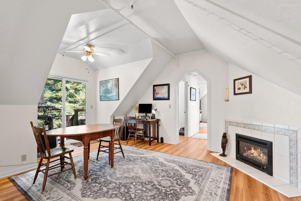Dining room, Fireplace, Interior, Wood Texture Flooring