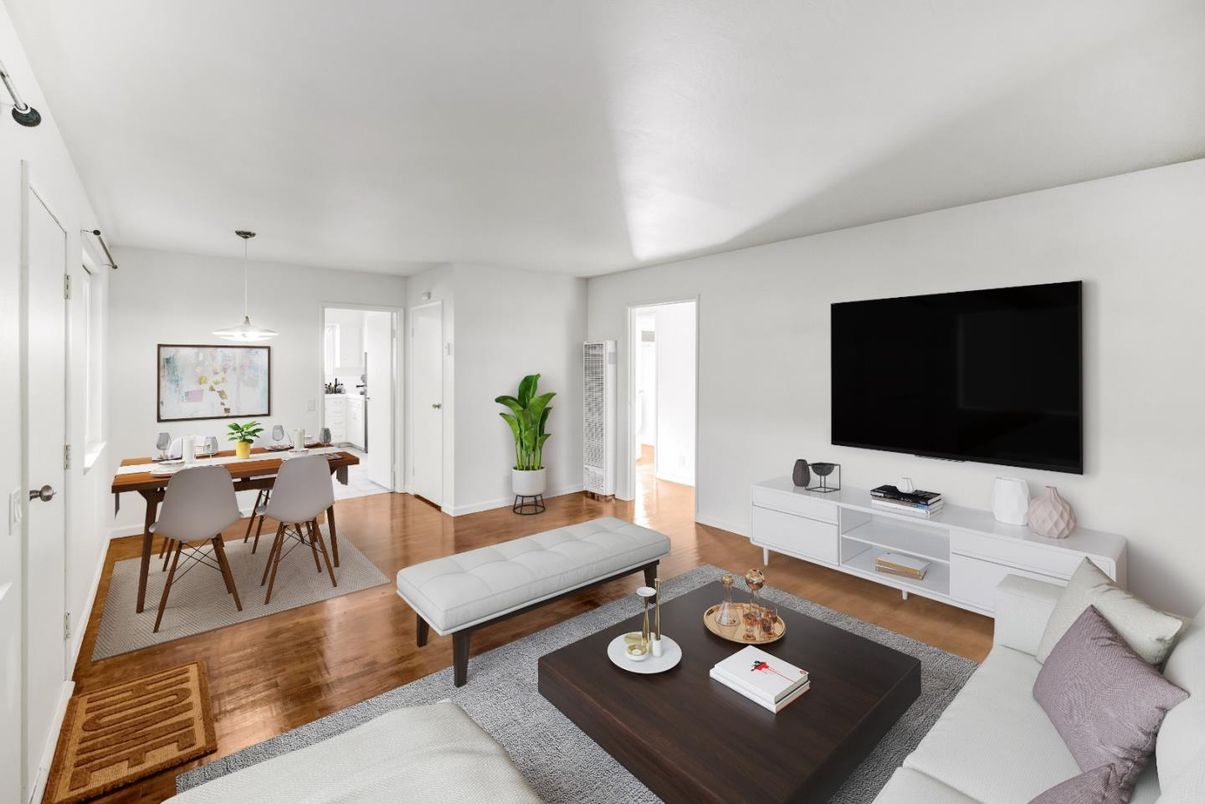 Dining room, Interior, Living room, Pendant Lights, Wood Texture Flooring